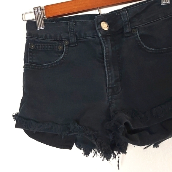 American Eagle Hi-Rise Festival Short Black Distressed Jean Shorts Size 0 - Picture 3 of 16